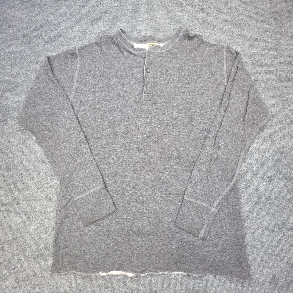Vintage LL Bean Henley Long Sleeve Shirt Men's L-Tall Gray Cotton Wool Blend